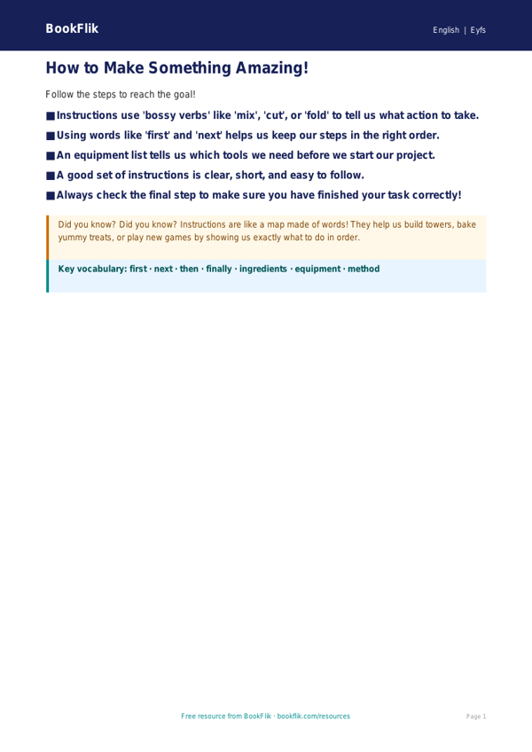 Free Instructions Poster | Nursery / LKG | English | BookFlik worksheet preview — English Instructions
