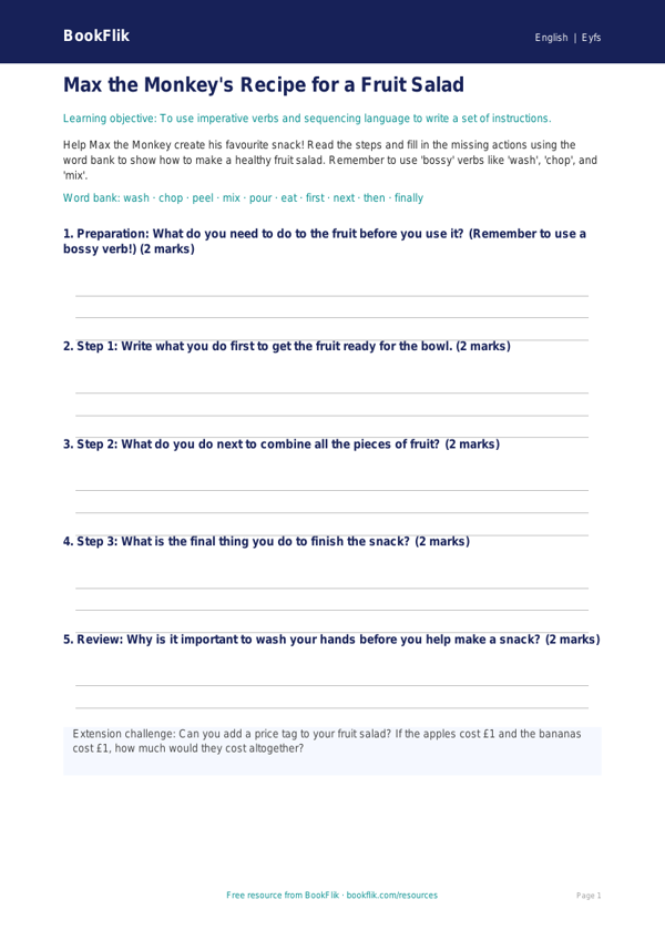 Free Instructions Template | Nursery / LKG | English | BookFlik worksheet preview — English Instructions