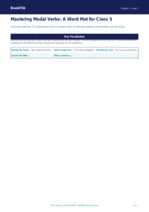 Free Modal Verbs Word Mat | Class 5 | English | BookFlik