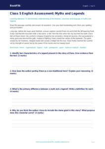 Free Myths And Legends Assessment | Class 5 | English | BookFlik