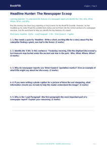 Free Newspaper Writing Activity Sheet | Class 4 | English | BookFlik