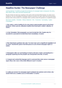Free Newspaper Writing Activity Sheet | Class 4 | English | BookFlik
