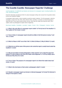 Free Newspaper Writing Quiz | Class 4 | English | BookFlik