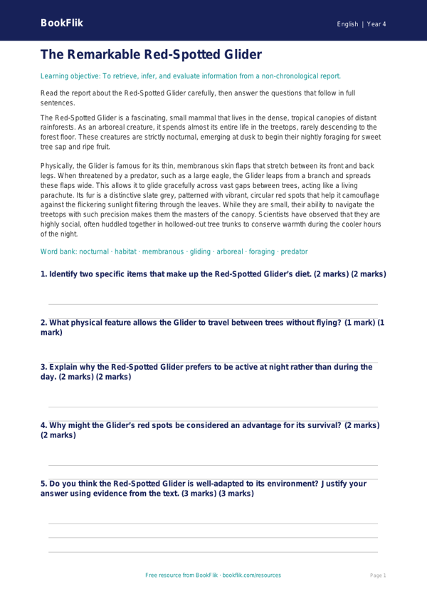 Free Non Chronological Reports Comprehension | Class 4 | English | BookFlik worksheet preview — English Non Chronological Reports