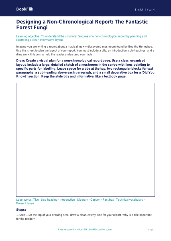 Free Non Chronological Reports Drawing Sheet | Class 4 | English | BookFlik worksheet preview — English Non Chronological Reports