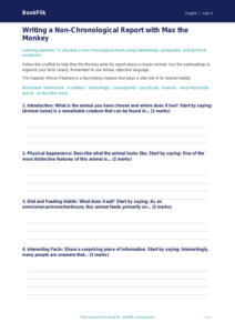 English non chronological reports writing frame class 4 core