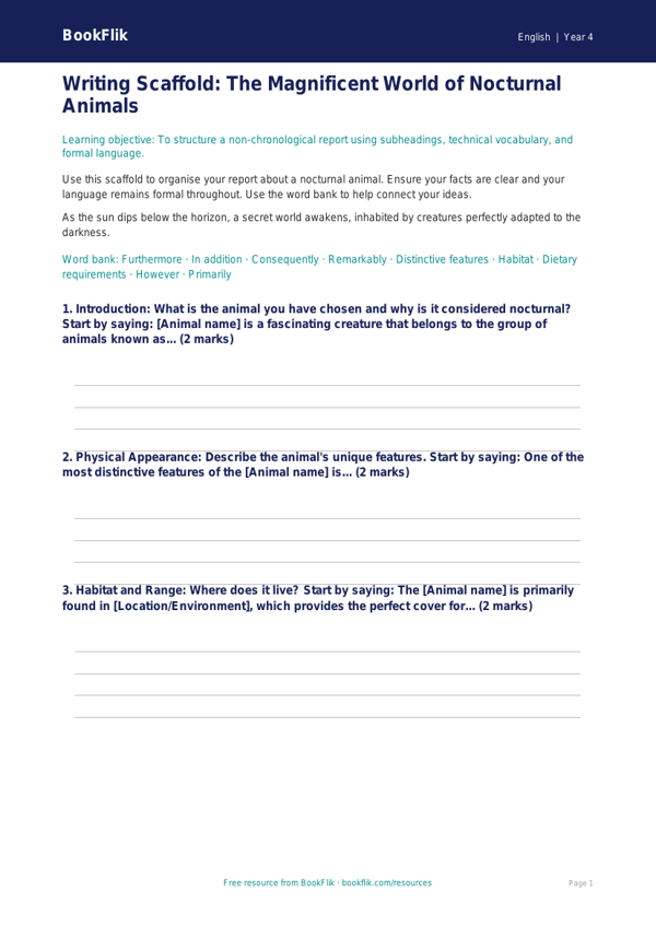 Free Non Chronological Reports Writing Frame | Class 4 | English | BookFlik worksheet preview — English Non Chronological Reports