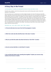 Free Nouns And Verbs Comprehension | Class 2 | English | BookFlik