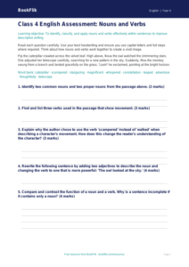 Free Nouns And Verbs Assessment | Class 4 | English | BookFlik