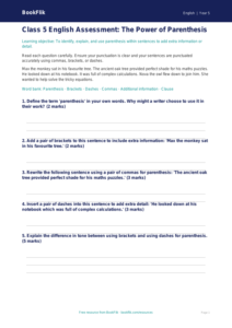 Free Parenthesis Assessment | Class 5 | English | BookFlik