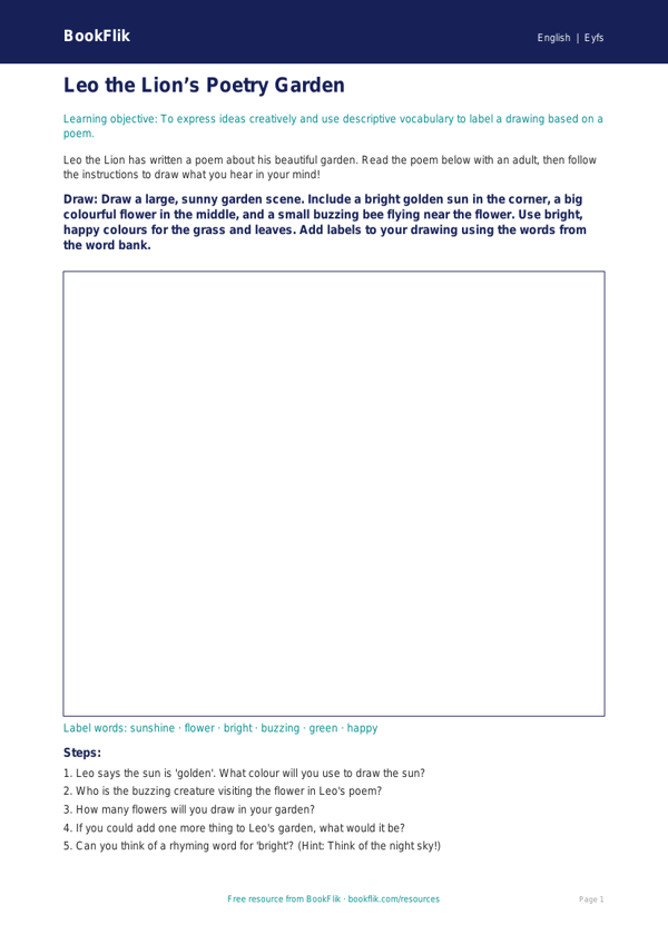 Free Poetry Drawing Sheet | Nursery / LKG | English | BookFlik worksheet preview — English Poetry