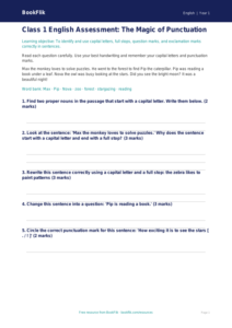 Free Punctuation Assessment | Class 1 | English | BookFlik