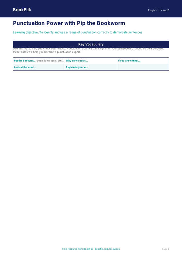 Free Punctuation Word Mat | Class 2 English | BookFlik worksheet preview — English Punctuation