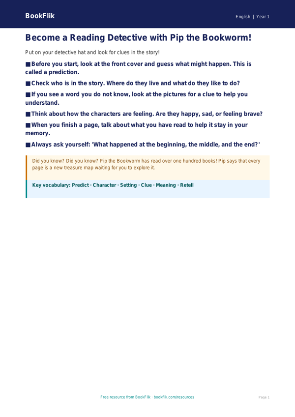Free Reading Comprehension Poster | Class 1 | English | BookFlik worksheet preview — English Reading Comprehension