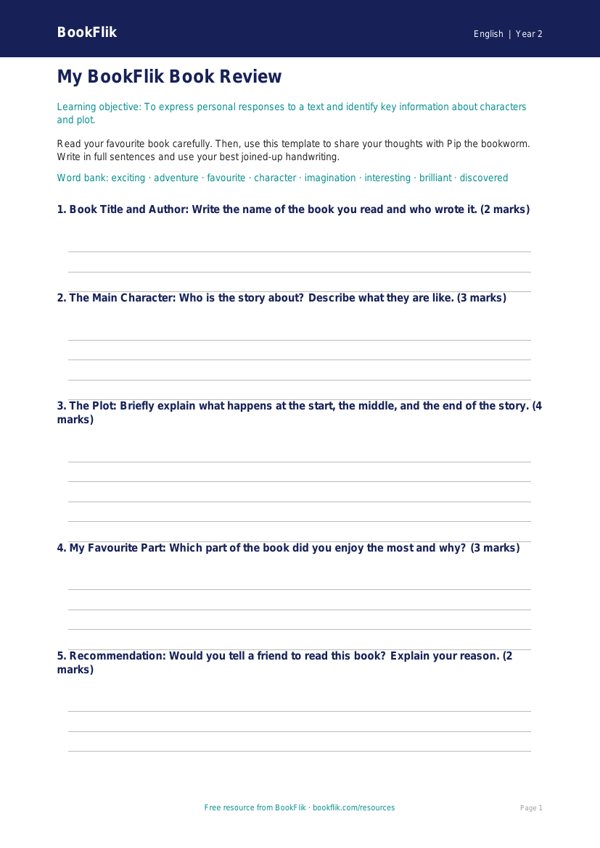 Free Reading Comprehension Template | Class 2 | English | BookFlik worksheet preview — English Reading Comprehension
