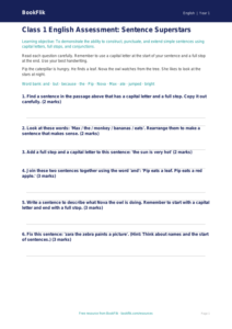 Free Sentence Structure Assessment | Class 1 | English | BookFlik
