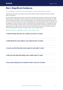 Free Sentence Structure Comprehension | Class 1 | English | BookFlik