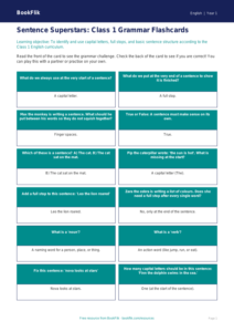 Free Sentence Structure Flashcards | Class 1 | English | BookFlik