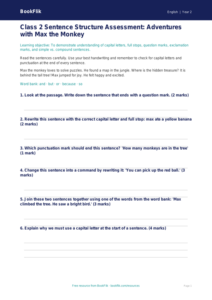 Free Sentence Structure Assessment | Class 2 | English | BookFlik