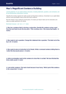 Free Sentence Structure Worksheet | Class 2 | English | BookFlik