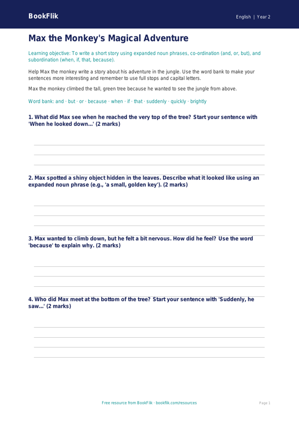 Free Sentence Structure Writing Frame | Class 2 | English | BookFlik worksheet preview — English Sentence Structure