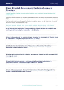 Free Sentence Structure Assessment | Class 3 | English | BookFlik