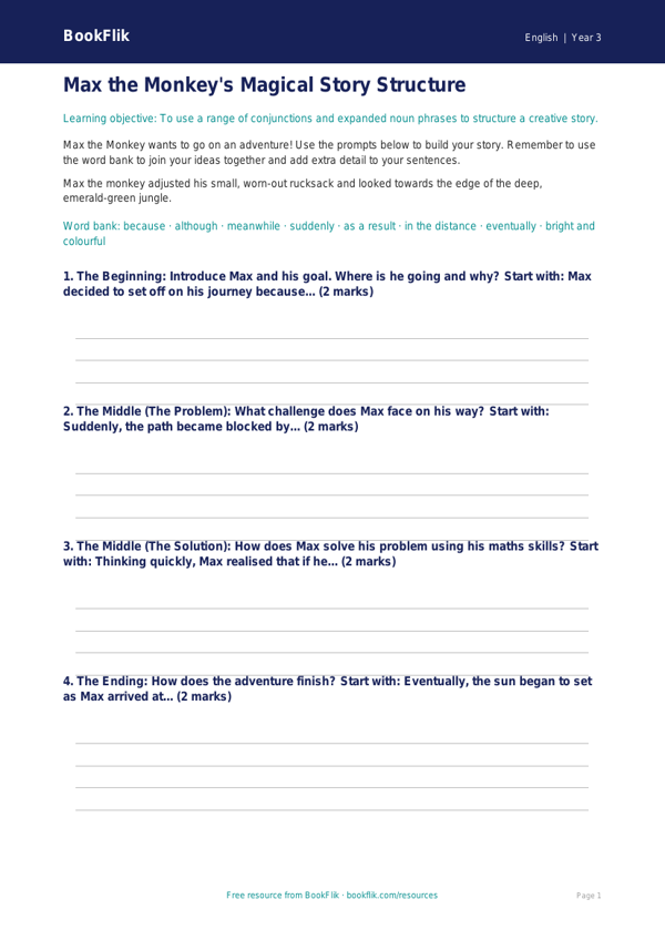 Free Sentence Structure Writing Frame | Class 3 | English | BookFlik worksheet preview — English Sentence Structure