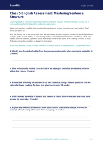 Free Sentence Structure Assessment | Class 5 | English | BookFlik