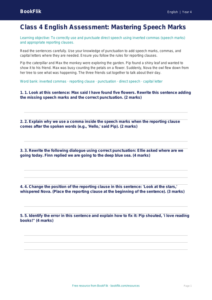 Free Speech Marks Assessment | Class 4 | English | BookFlik