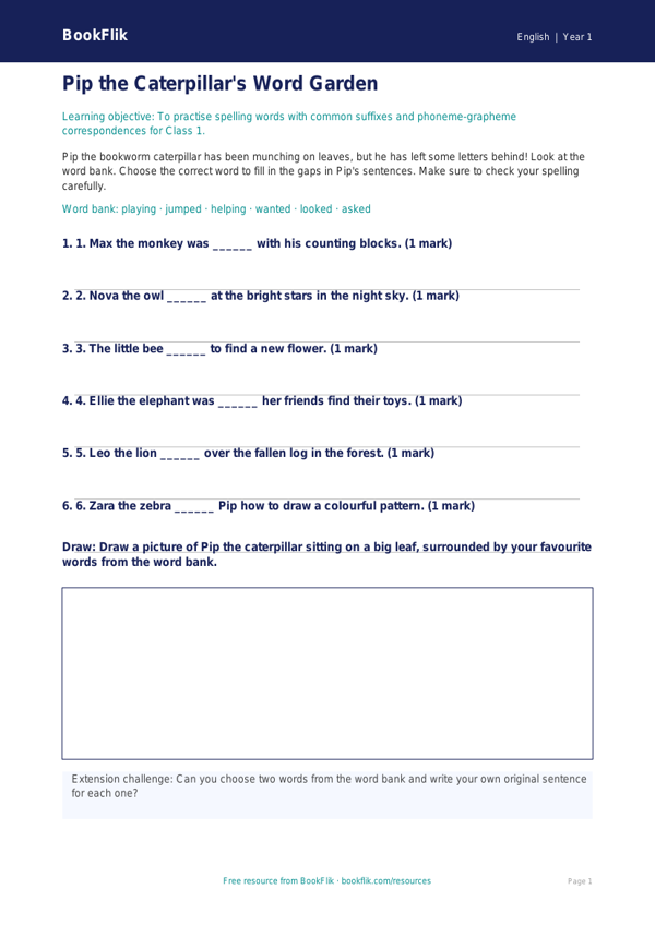 Free Spelling Activity Sheet | Class 1 | English | BookFlik worksheet preview — English Spelling
