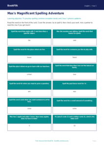 Free Spelling Flashcards | Class 1 | English | BookFlik