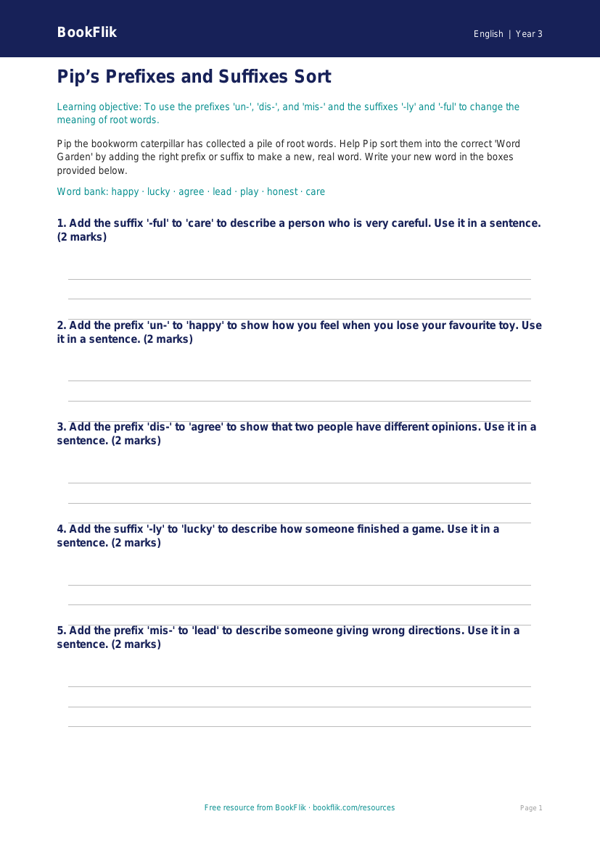 Free Spelling Activity Sheet | Class 3 | English | BookFlik worksheet preview — English Spelling