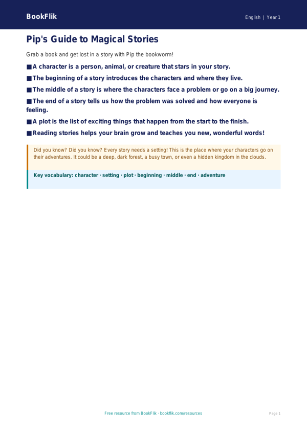 Free Stories Poster | Class 1 | English | BookFlik worksheet preview — English Stories
