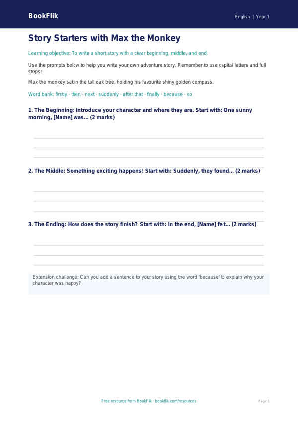 Free Stories Writing Frame | Class 1 | English | BookFlik worksheet preview — English Stories