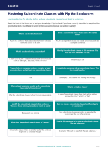 Free Subordinate Clauses Flashcards | Class 5 | English | BookFlik