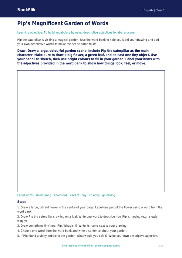 Free Vocabulary Drawing Sheet | Class 1 | English | BookFlik worksheet preview — English Vocabulary