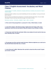 Free Vocabulary Assessment | Class 2 | English | BookFlik