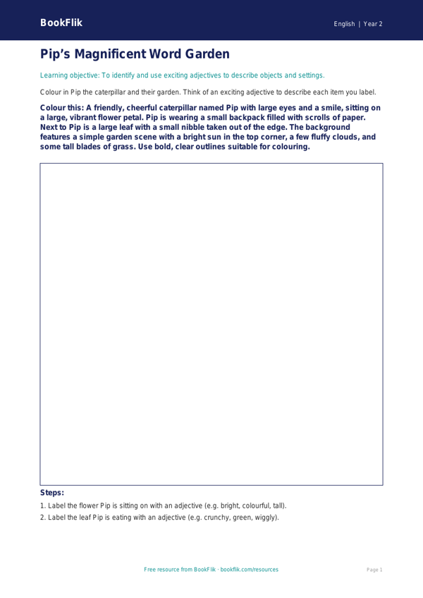 Free Vocabulary Colouring Page | Class 2 | English | BookFlik worksheet preview — English Vocabulary
