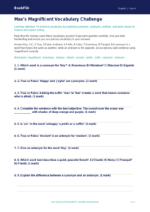 English vocabulary quiz class 4 greater depth