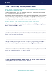 Free Vocabulary Assessment | Class 5 | English | BookFlik