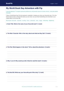 World Book Day Activity Sheet for Class 1 | CBSE English | BookFlik