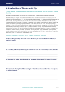 World Book Day Comprehension Worksheet | Class 4 English | CBSE