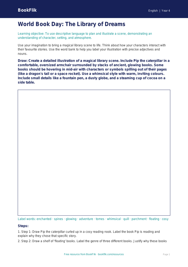 World Book Day Creative Writing and Drawing Sheet | Class 4 | CBSE worksheet preview — English World Book Day