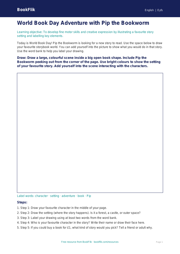 Free World Book Day Drawing Sheet | Nursery / LKG | English | BookFlik worksheet preview — English World Book Day