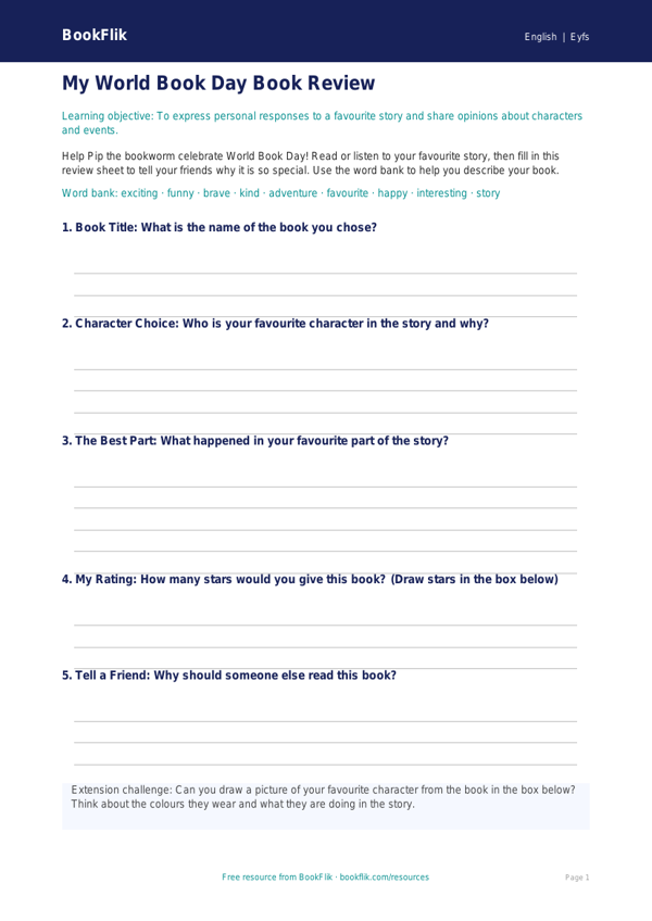 World Book Day Activity Sheet for Nursery / LKG | CBSE English worksheet preview — English World Book Day