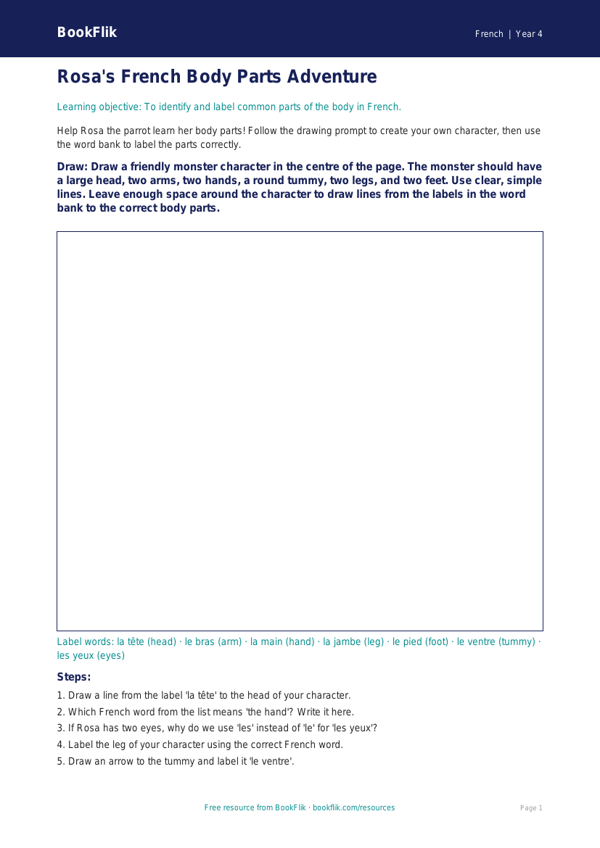 French Body Parts Worksheet for Class 4 | CBSE Resource worksheet preview — French Body Parts