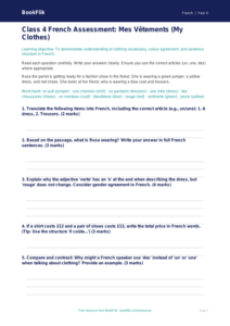 French Clothes Assessment for Class 4 | CBSE Curriculum | BookFlik