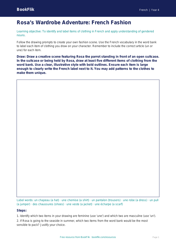 French Clothes Vocabulary Worksheet | Class 4 CBSE | BookFlik worksheet preview — French Clothes