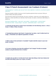 Colours in French Worksheet | Class 5 CBSE | BookFlik