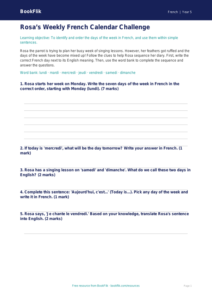 Free Days Of The Week Activity Sheet | Class 5 | French | BookFlik
